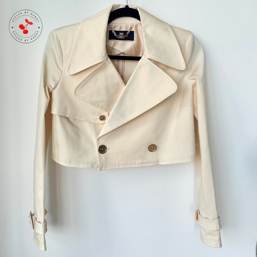 Elisabetta Franchi Cropped Jacket in Cream